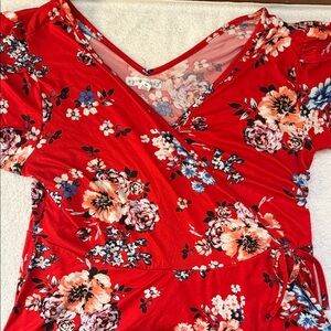 Eye Candy Floral Surplice Wrap Peplum Tie Waist Top Flutter Sleeves V-Back
